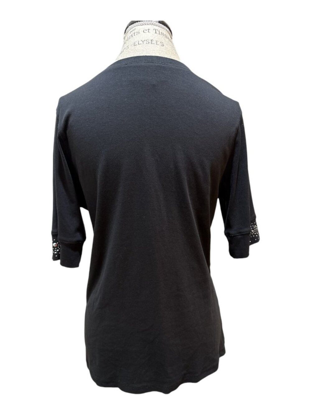 Christine Alexander Sz L Black & Sparkle & Stud V-Neck Short Sleeve Top - Picture 3 of 7